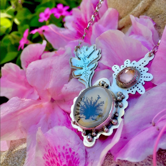 🌸PINK TOURMALINE STERLING SILVER FLOWER NECKLACE! - Picture 4 of 8